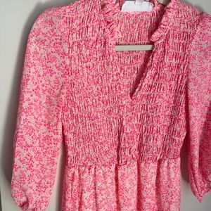 PINK Floral Summer Midi Dress, Modest, Long sleeves, barbie pink dress